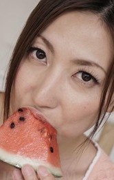 Milf Asian Stockings - Mirei Yokoyama wants to play with cock after having water melon